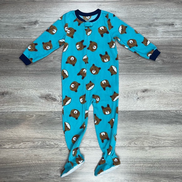 Carter’s Fleece Footed Pajama’s 4T | Bear Fleece Pjs 4T | Fox Pjs 4T Teal Blue - Picture 11 of 11